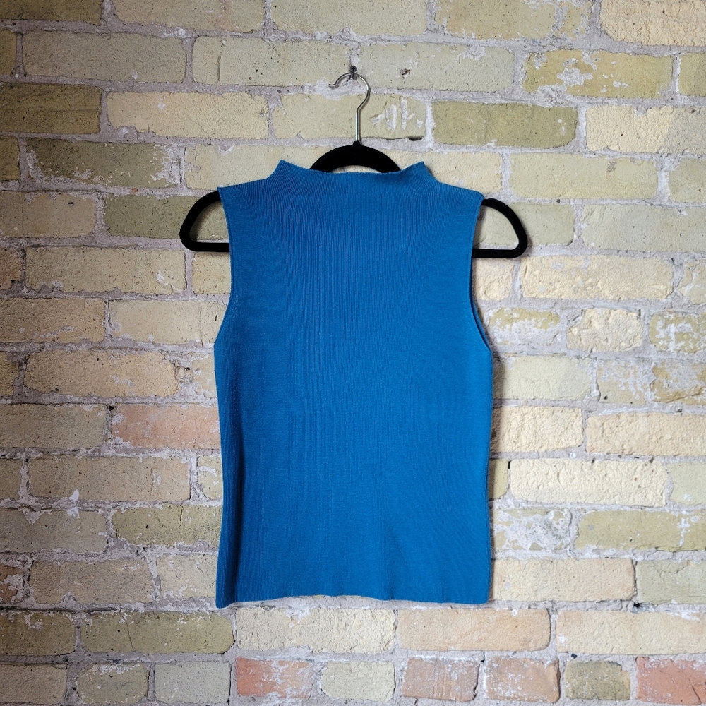 Vintage Eric Spencer Knit Turtleneck Teal Tank Top Womens Size Medium